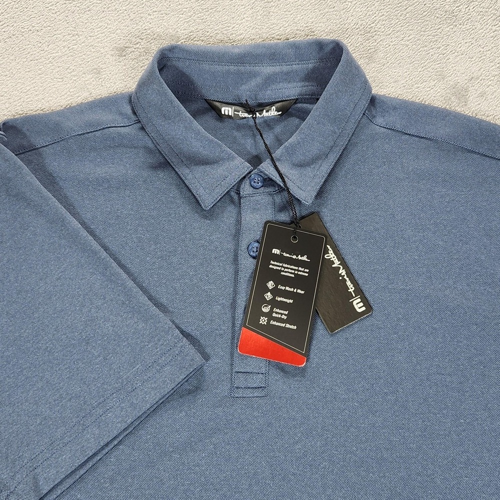 TravisMathew Polo Shirt Mens Medium Blue Coto Performance Golf Unified Logo